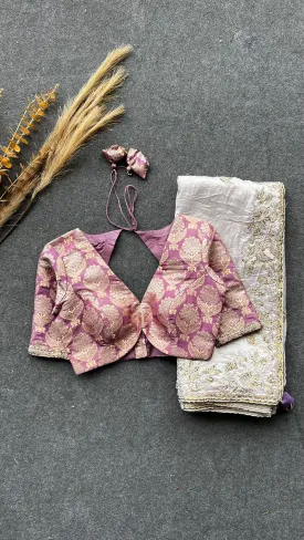 Silver soft tissue saree with banarasi blouse