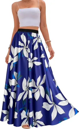 Sinono Women's Chiffon Stripe Maxi Skirt High Waist Mopping Floor Skirts
