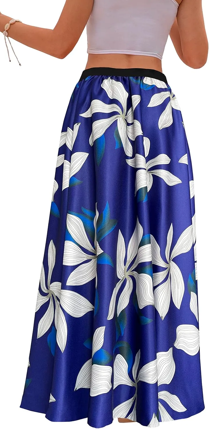 Sinono Women's Chiffon Stripe Maxi Skirt High Waist Mopping Floor Skirts