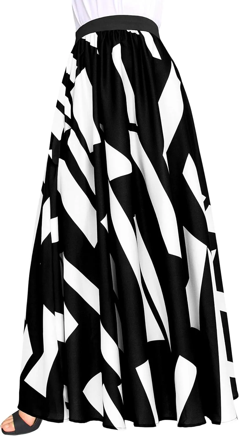 Sinono Women's Chiffon Stripe Maxi Skirt High Waist Mopping Floor Skirts