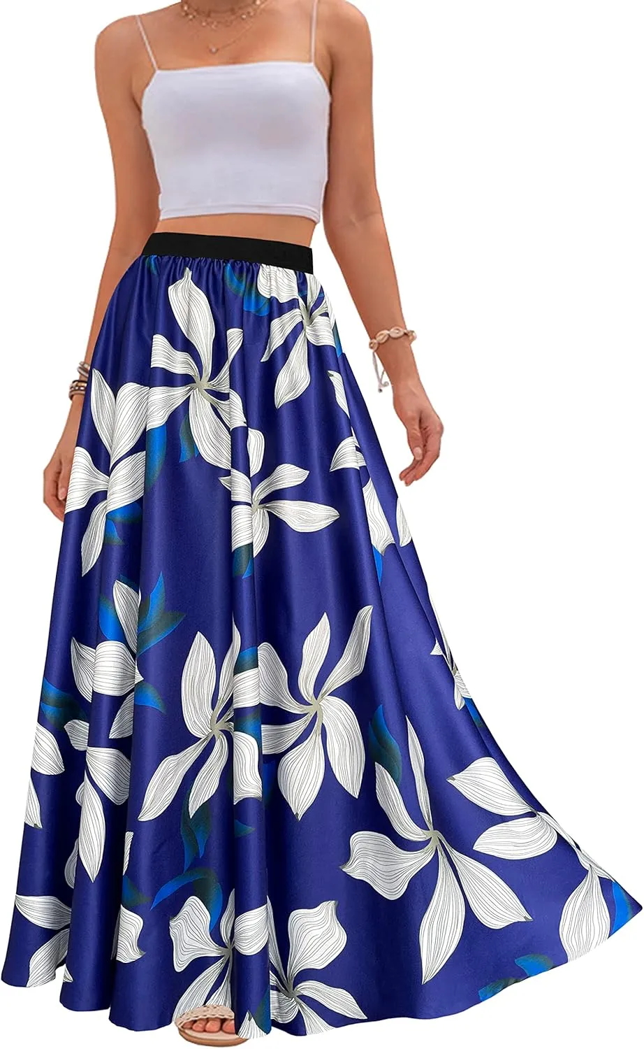 Sinono Women's Chiffon Stripe Maxi Skirt High Waist Mopping Floor Skirts