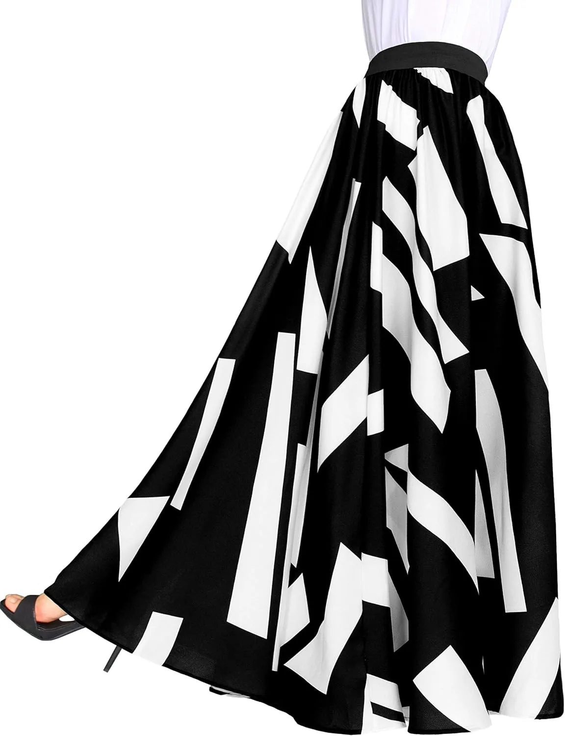 Sinono Women's Chiffon Stripe Maxi Skirt High Waist Mopping Floor Skirts