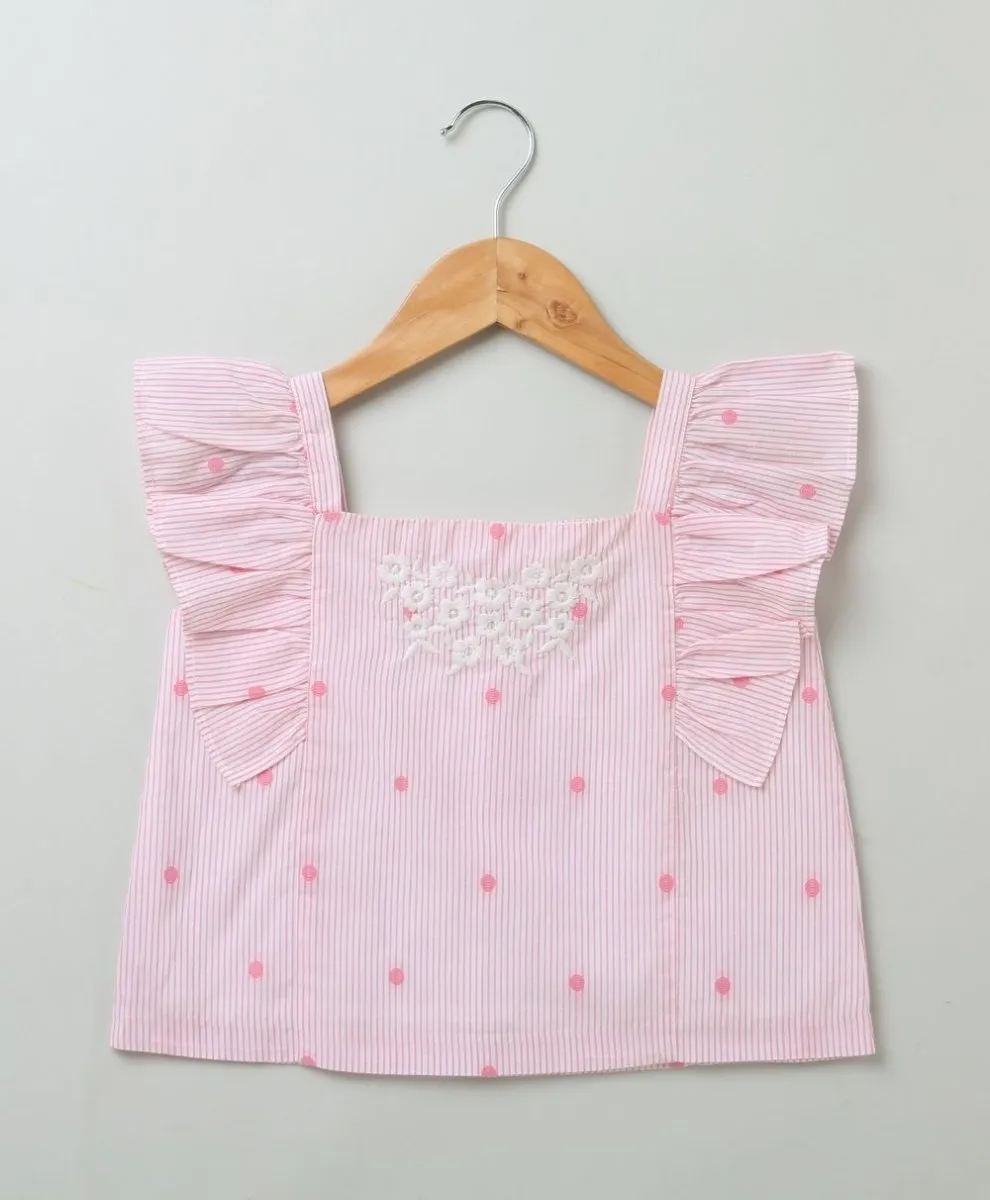 Sweetlime By AS Pink Flutter Sleeves Organic Cotton Blouse.