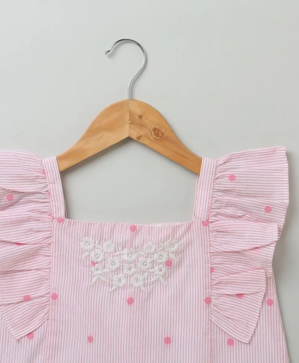 Sweetlime By AS Pink Flutter Sleeves Organic Cotton Blouse.