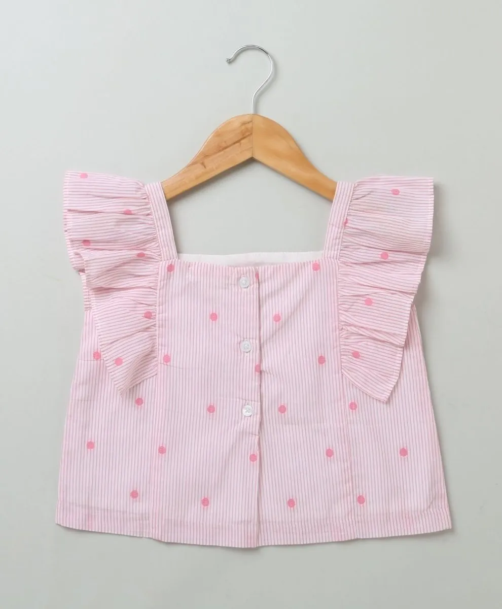 Sweetlime By AS Pink Flutter Sleeves Organic Cotton Blouse.