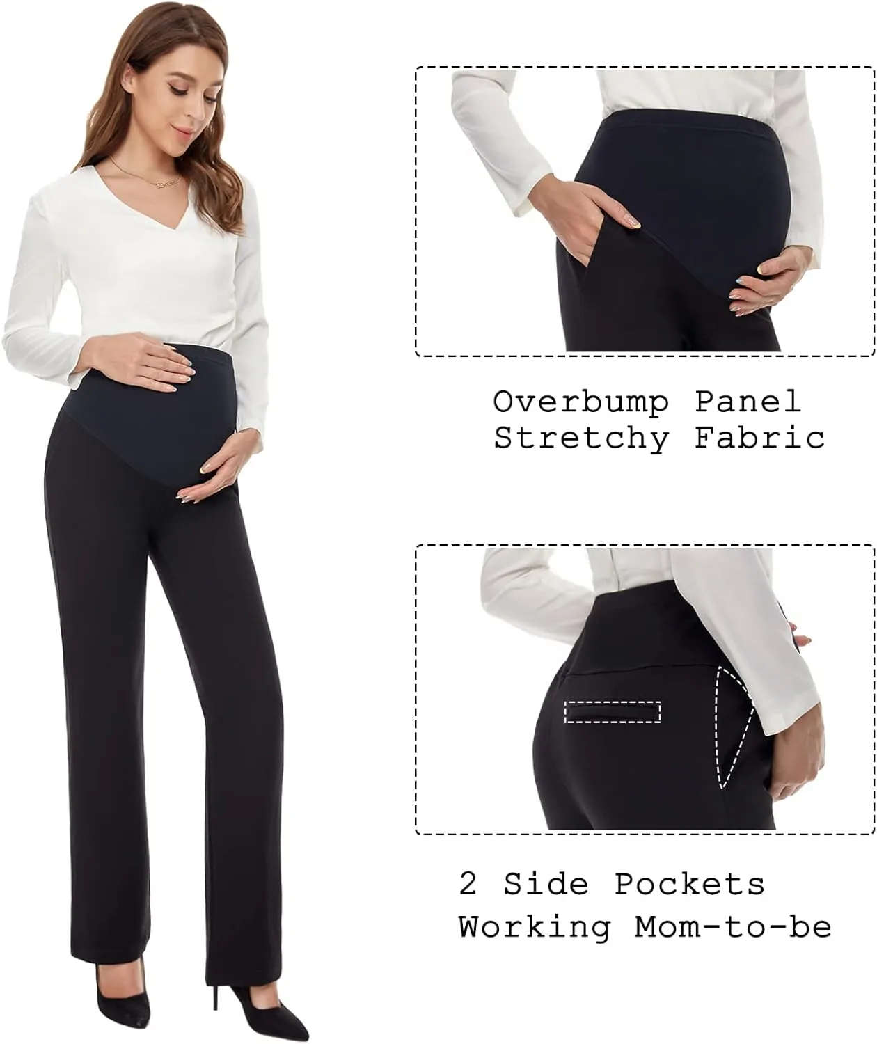 Tapata Women's Maternity Pants 28" 30" 32" Bootcut Dress Pants with Pockets Over Belly Pregnancy Work Pants Over-Bump Casual