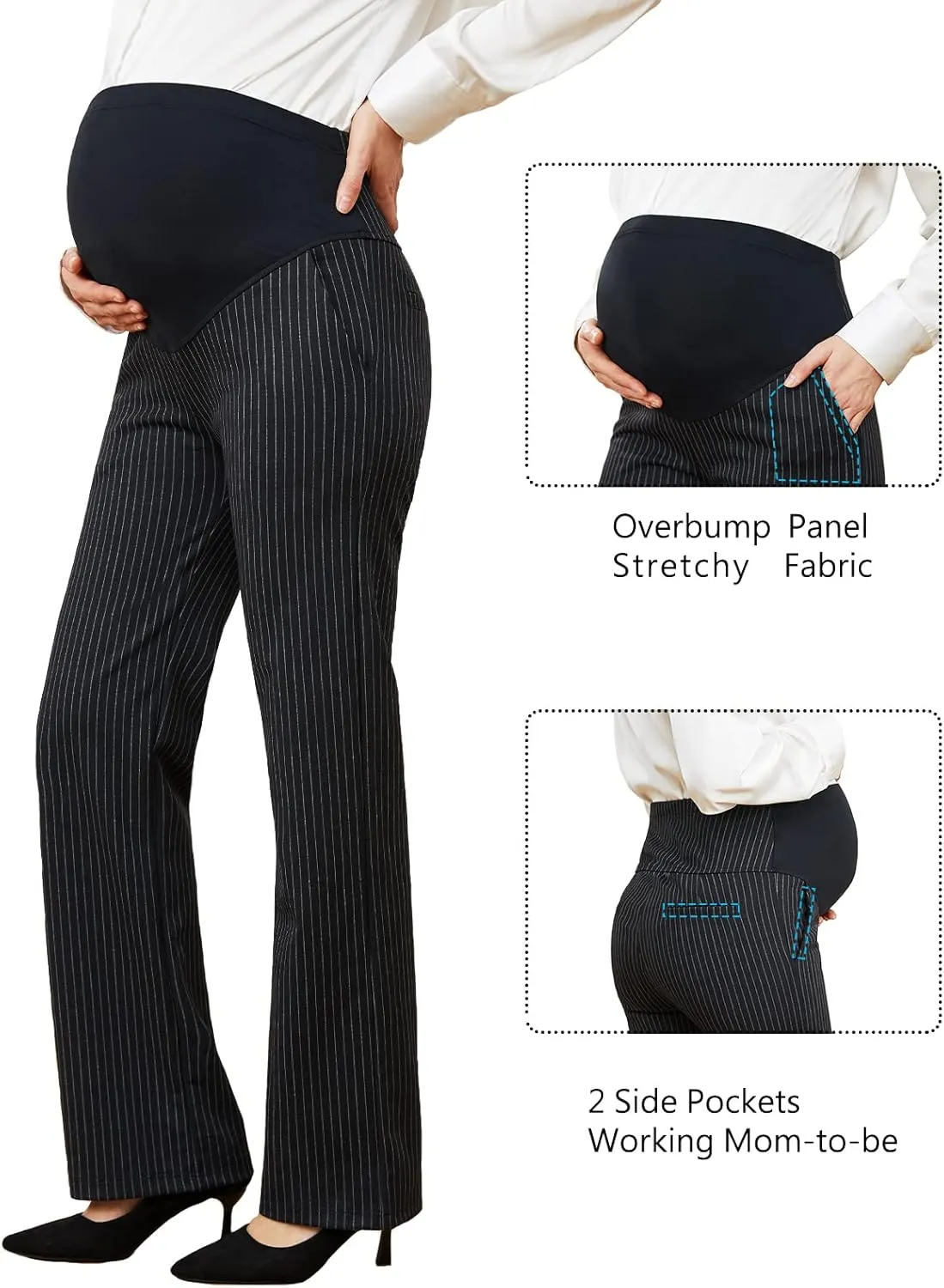 Tapata Women's Maternity Pants 28" 30" 32" Bootcut Dress Pants with Pockets Over Belly Pregnancy Work Pants Over-Bump Casual