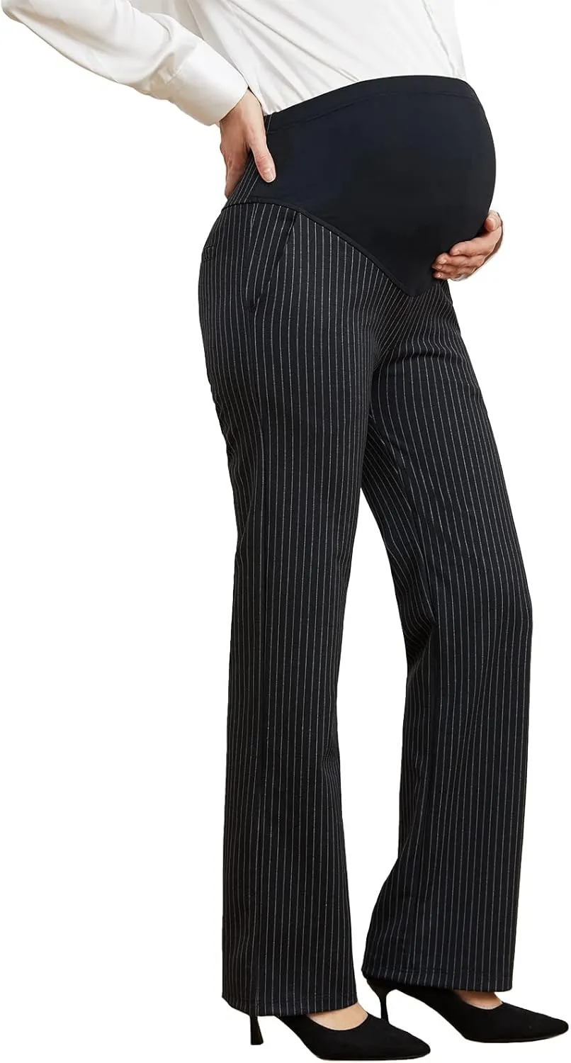 Tapata Women's Maternity Pants 28" 30" 32" Bootcut Dress Pants with Pockets Over Belly Pregnancy Work Pants Over-Bump Casual