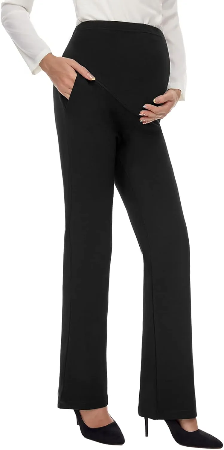 Tapata Women's Maternity Pants 28" 30" 32" Bootcut Dress Pants with Pockets Over Belly Pregnancy Work Pants Over-Bump Casual