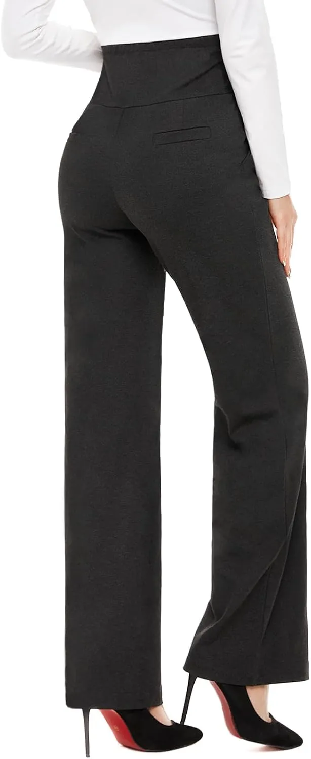 Tapata Women's Maternity Pants 28" 30" 32" Bootcut Dress Pants with Pockets Over Belly Pregnancy Work Pants Over-Bump Casual