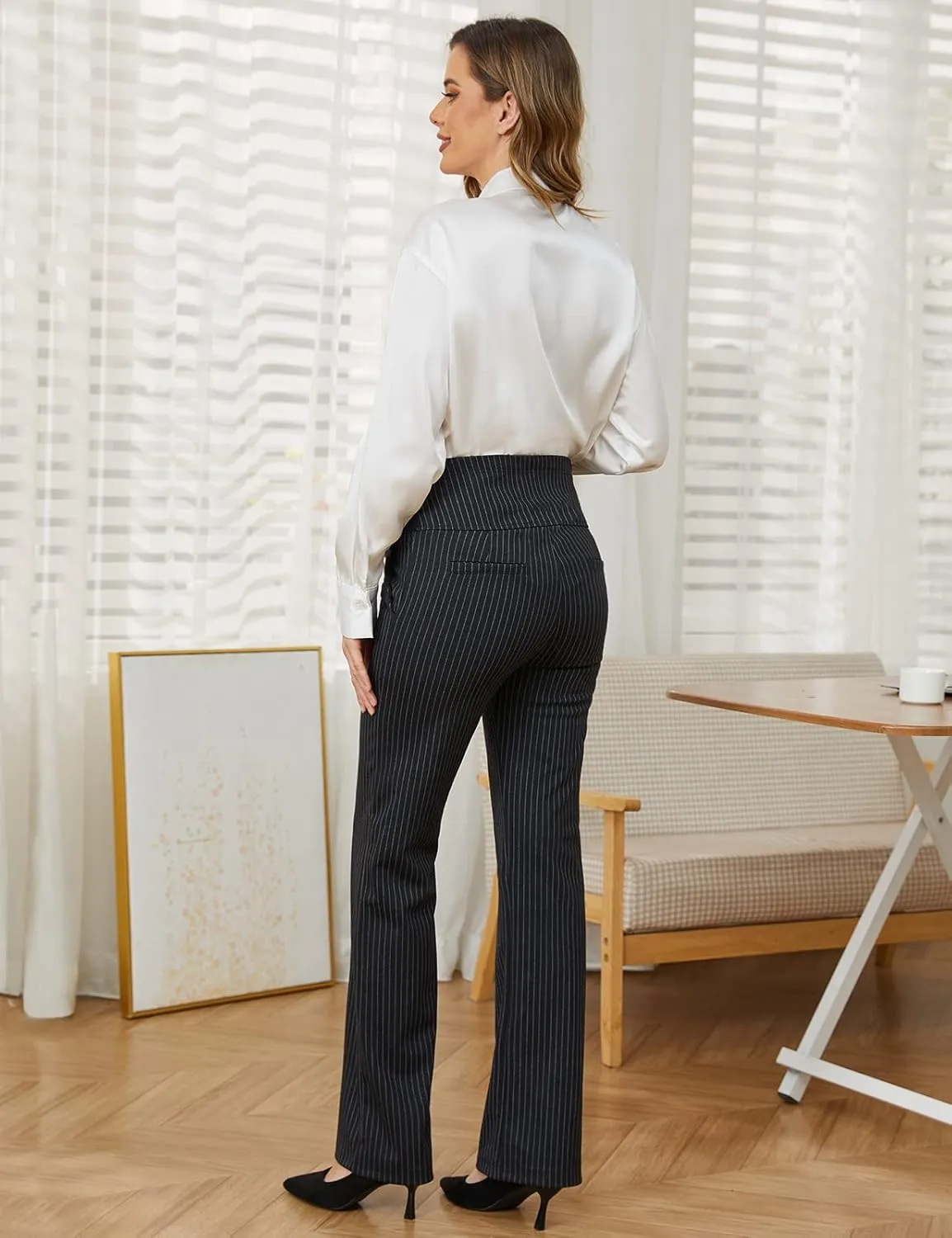 Tapata Women's Maternity Pants 28" 30" 32" Bootcut Dress Pants with Pockets Over Belly Pregnancy Work Pants Over-Bump Casual