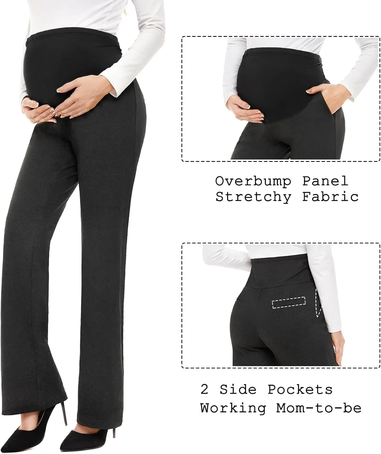 Tapata Women's Maternity Pants 28" 30" 32" Bootcut Dress Pants with Pockets Over Belly Pregnancy Work Pants Over-Bump Casual
