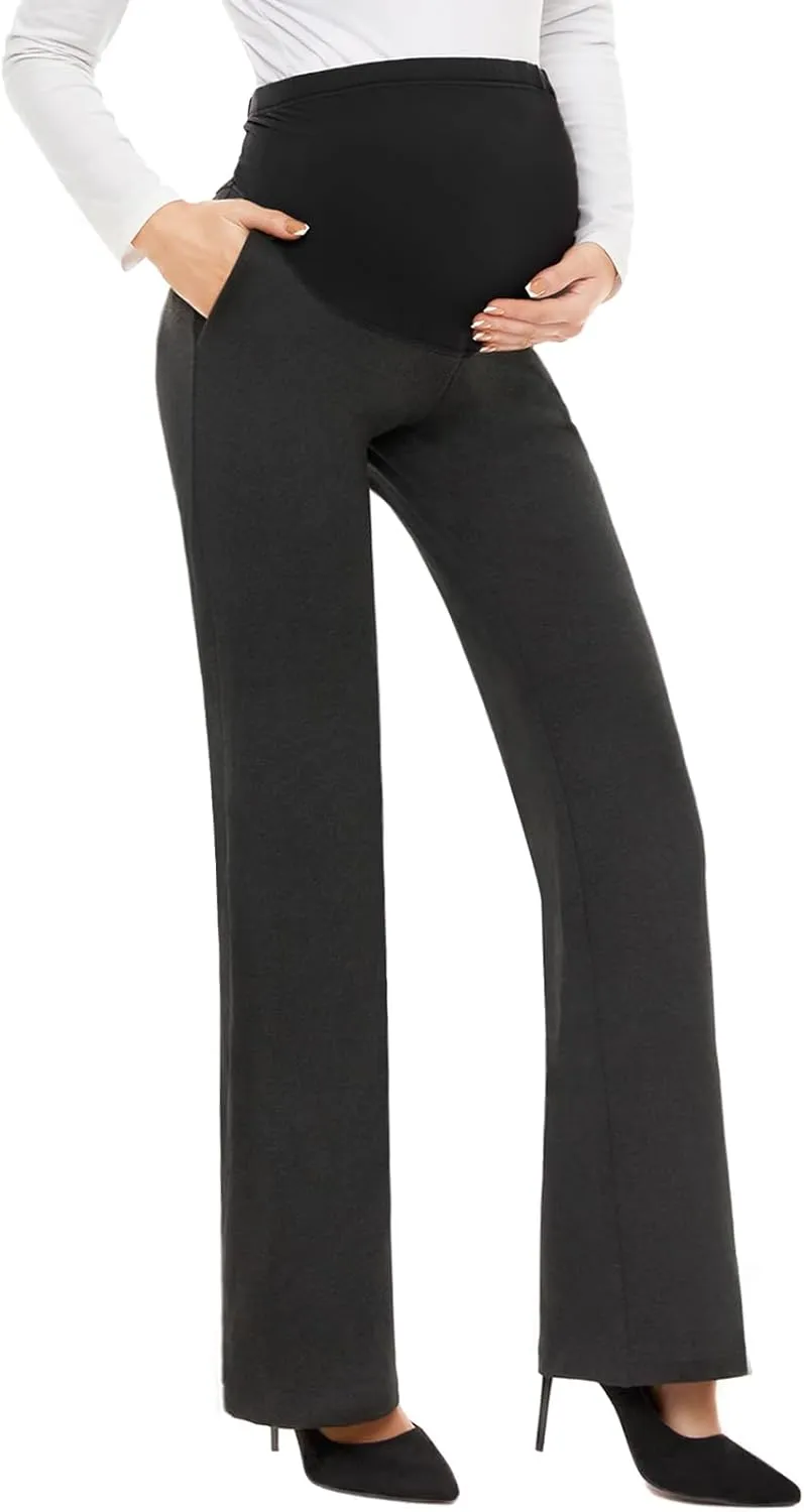 Tapata Women's Maternity Pants 28" 30" 32" Bootcut Dress Pants with Pockets Over Belly Pregnancy Work Pants Over-Bump Casual