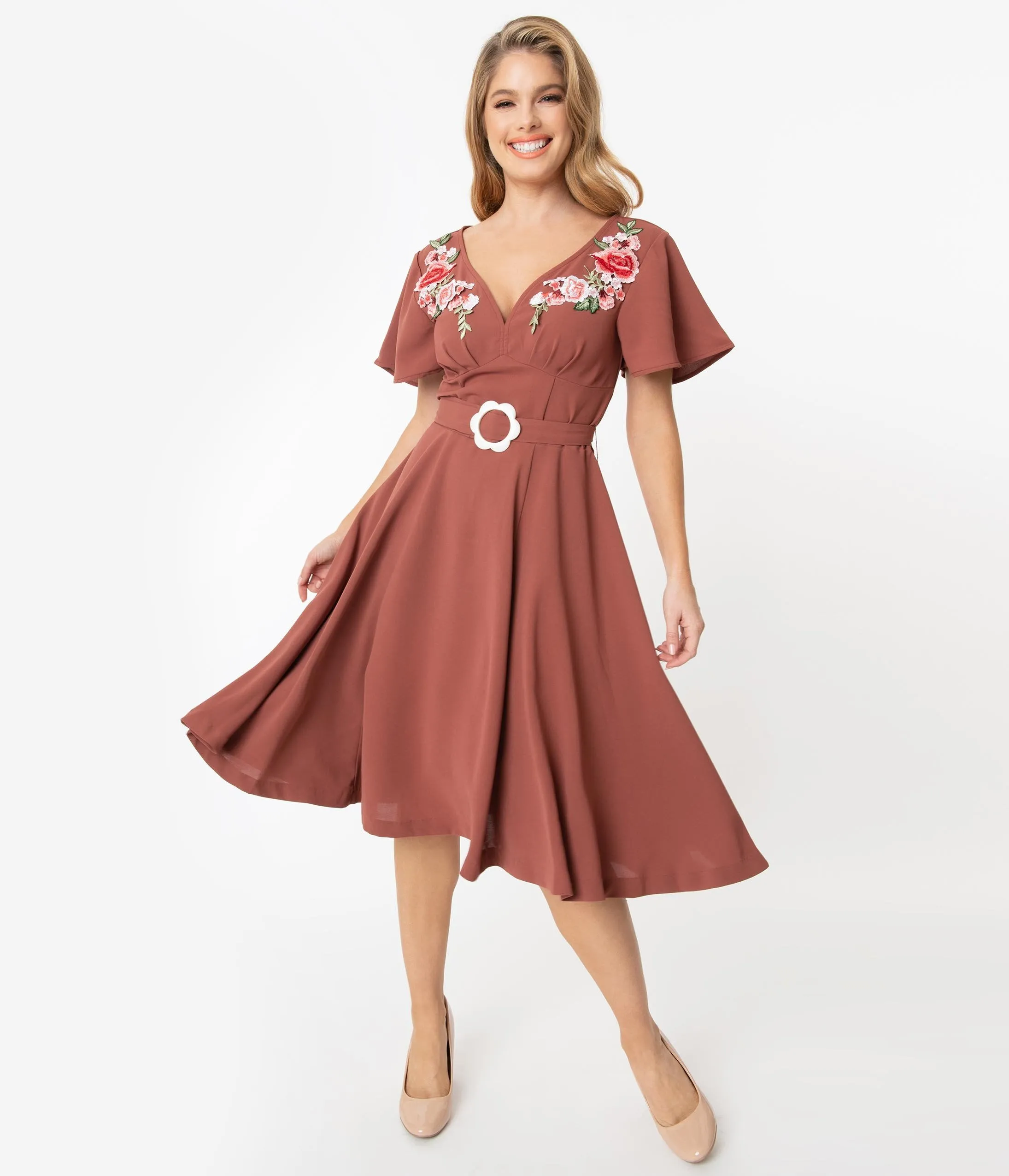 Unique Vintage 1940s Mauve Kay Swing Dress
