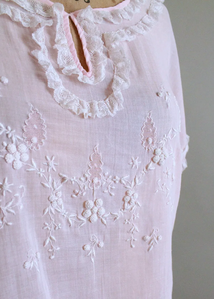 Vintage 1920s Embroidered Pink Cotton Blouse