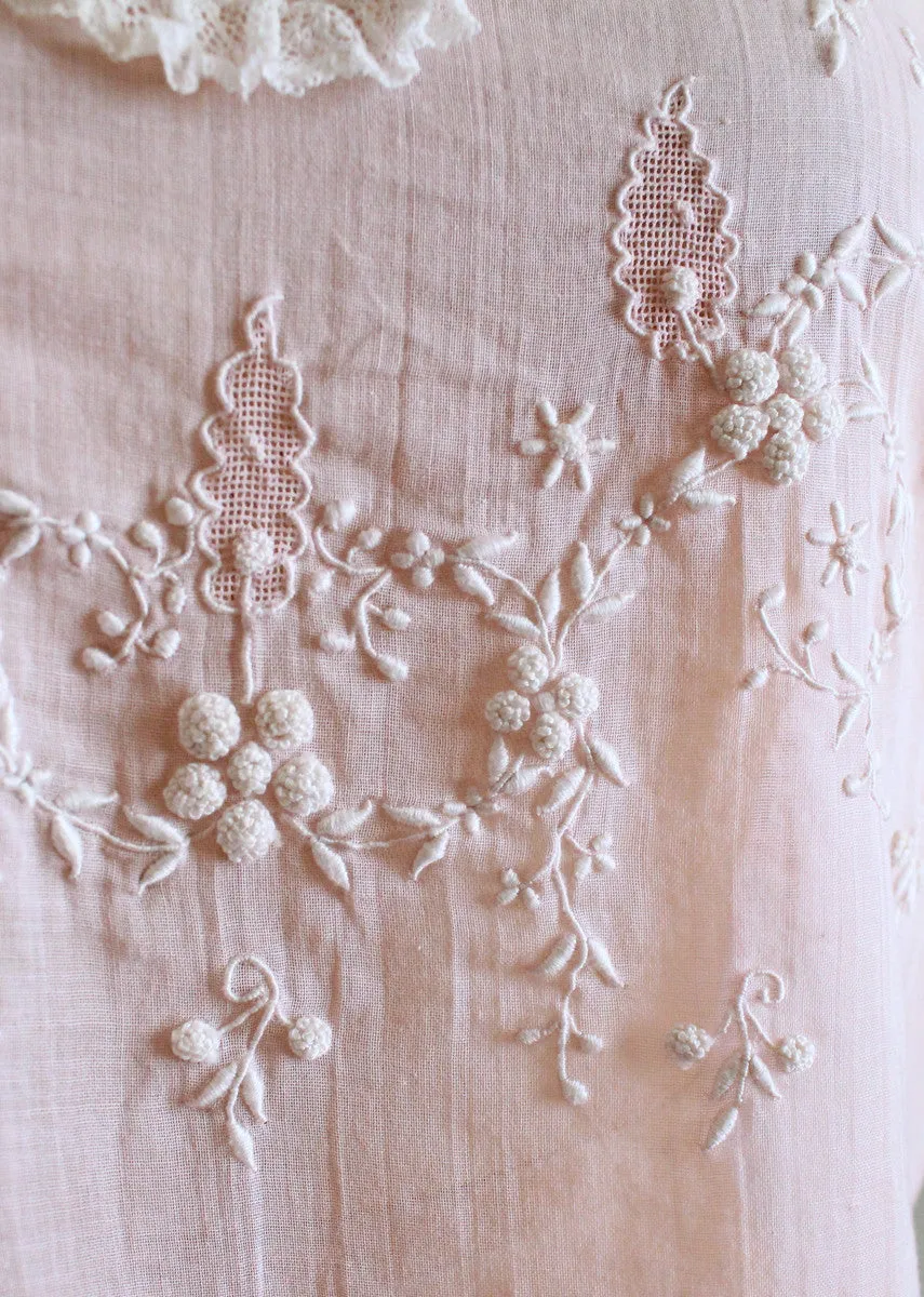 Vintage 1920s Embroidered Pink Cotton Blouse