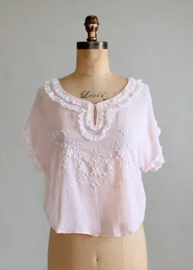 Vintage 1920s Embroidered Pink Cotton Blouse