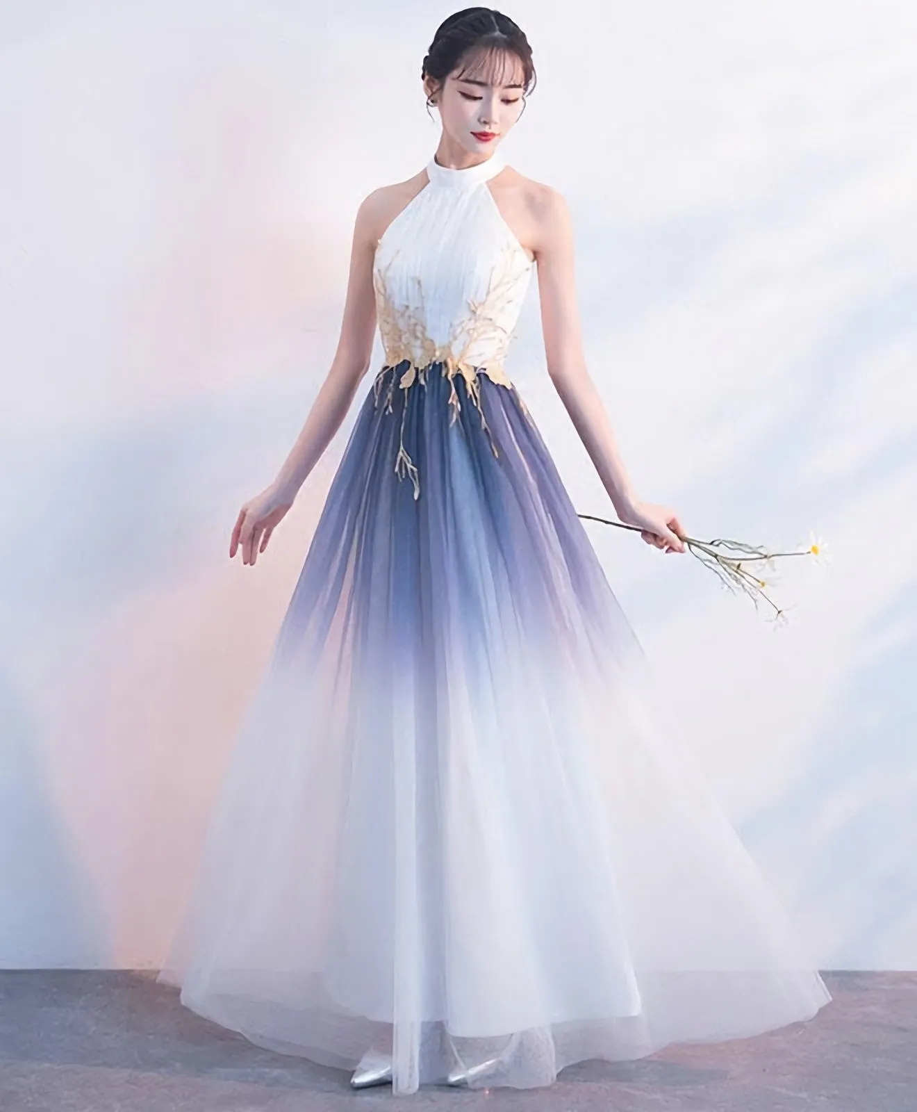 White Tulle Lace Long Prom Dress White Evening Dress