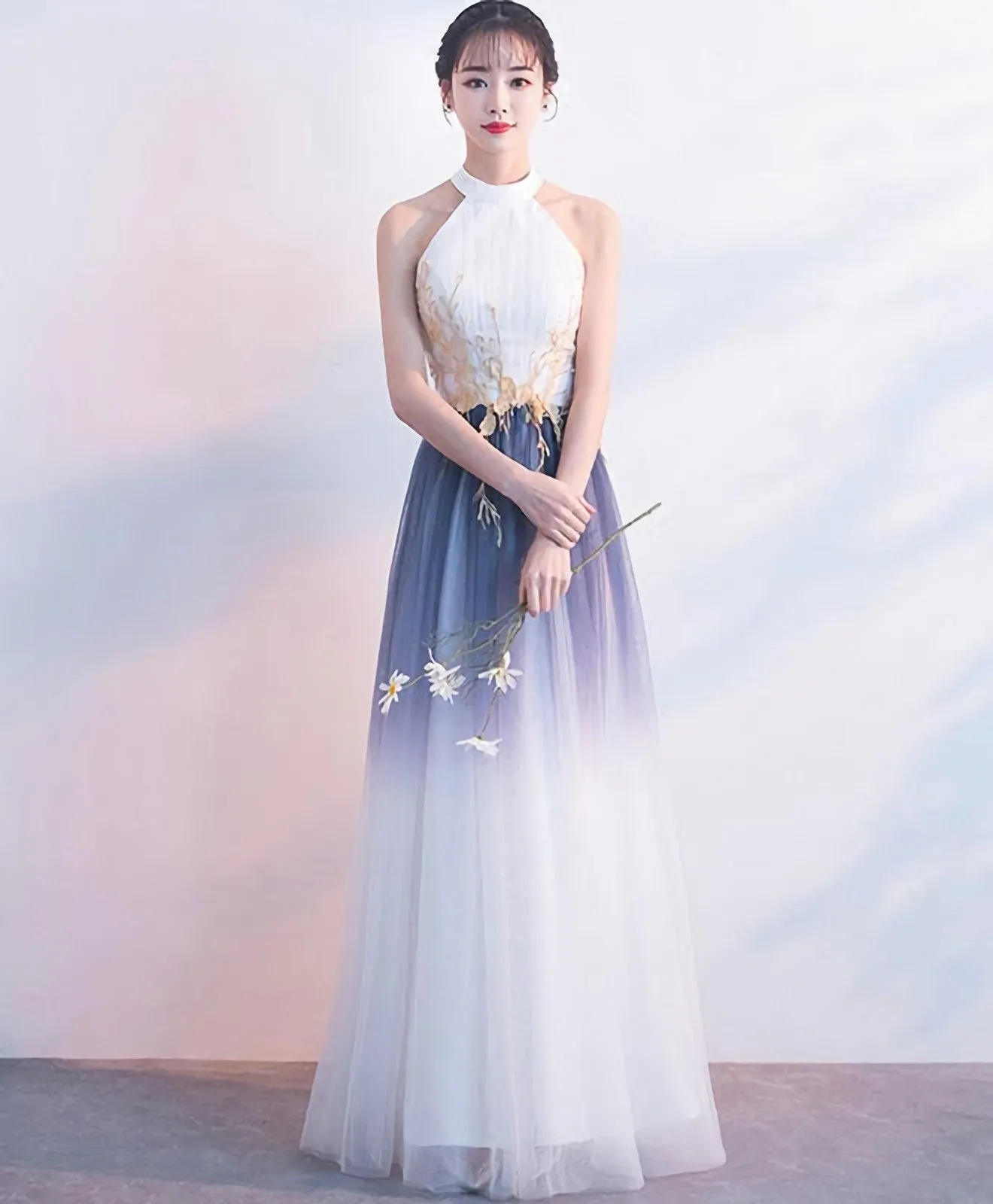 White Tulle Lace Long Prom Dress White Evening Dress