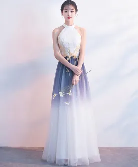 White Tulle Lace Long Prom Dress White Evening Dress