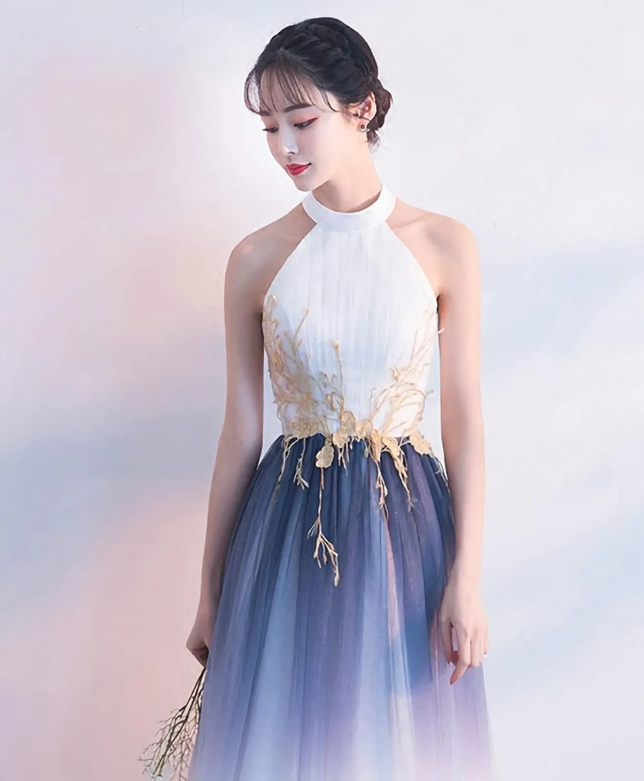 White Tulle Lace Long Prom Dress White Evening Dress