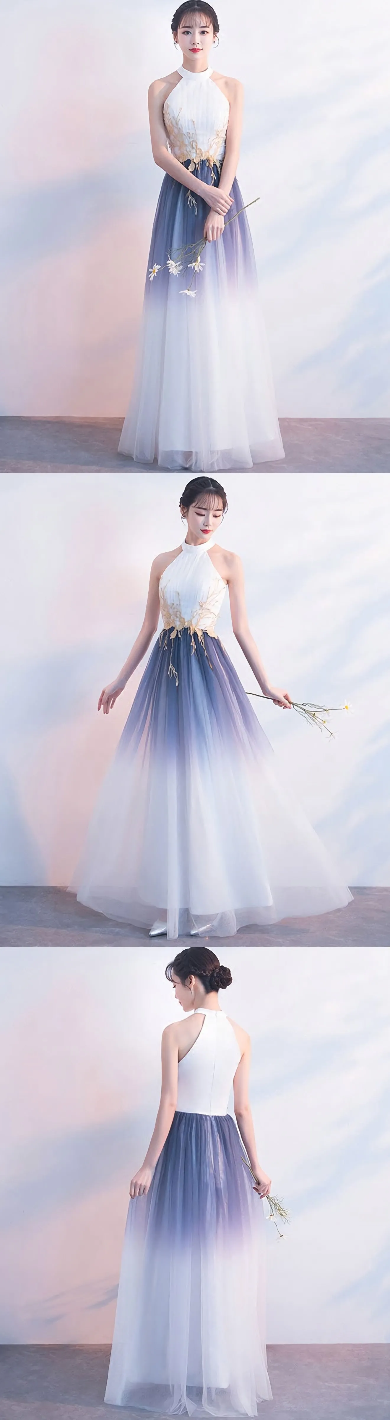 White Tulle Lace Long Prom Dress White Evening Dress
