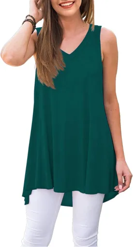 WNEEDU Women's Summer Sleeveless V Neck Tunic Casual T-Shirt Tank Tops Blouse