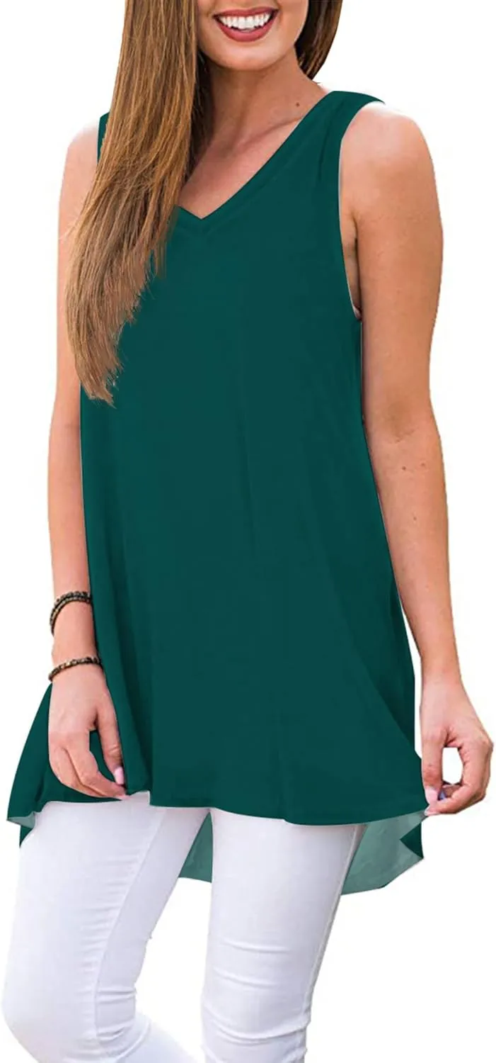 WNEEDU Women's Summer Sleeveless V Neck Tunic Casual T-Shirt Tank Tops Blouse