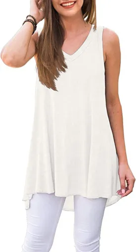 WNEEDU Women's Summer Sleeveless V Neck Tunic Casual T-Shirt Tank Tops Blouse