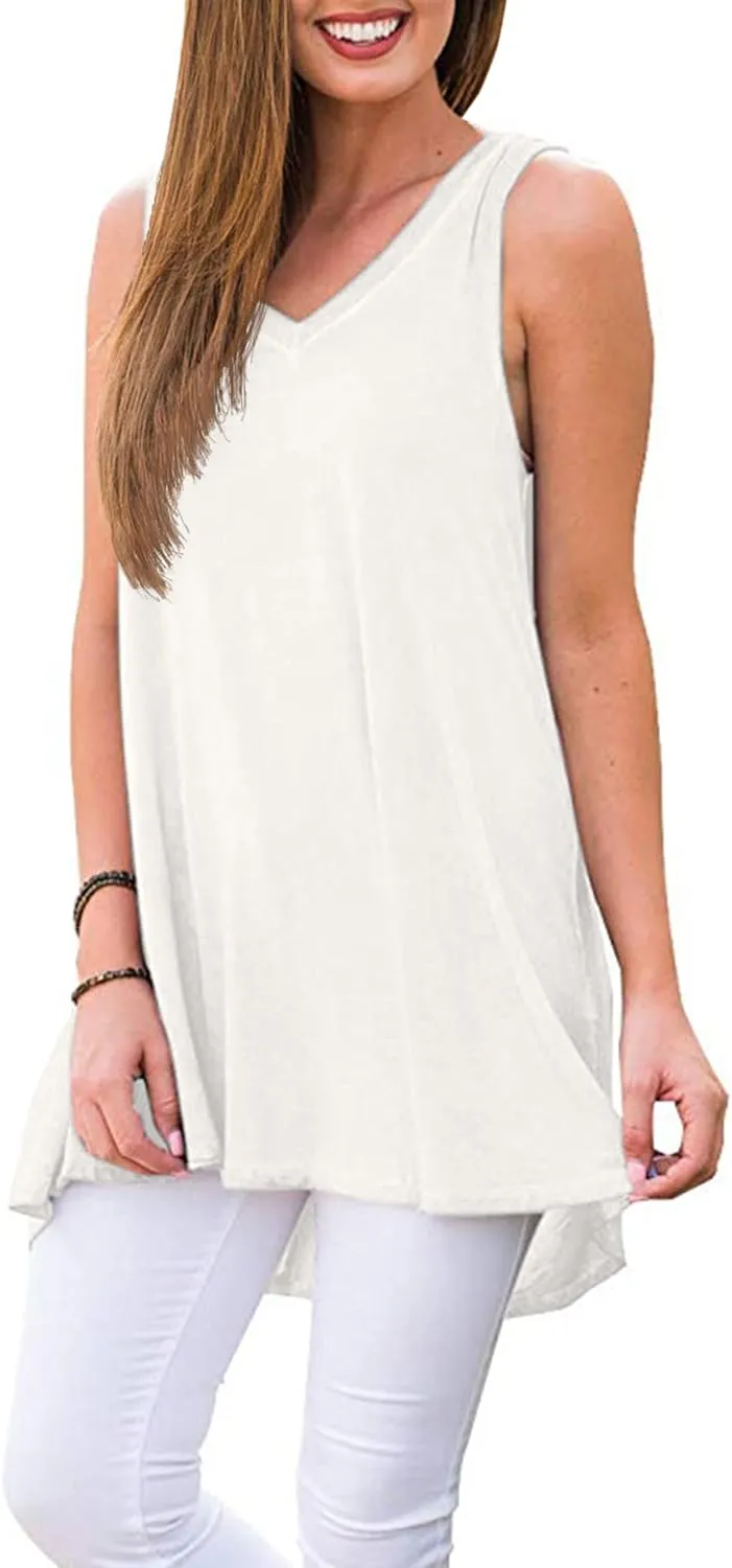 WNEEDU Women's Summer Sleeveless V Neck Tunic Casual T-Shirt Tank Tops Blouse