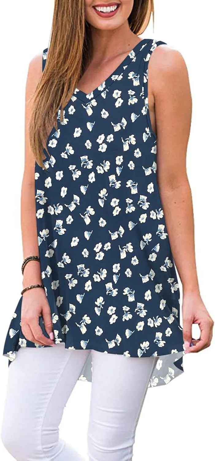 WNEEDU Women's Summer Sleeveless V Neck Tunic Casual T-Shirt Tank Tops Blouse
