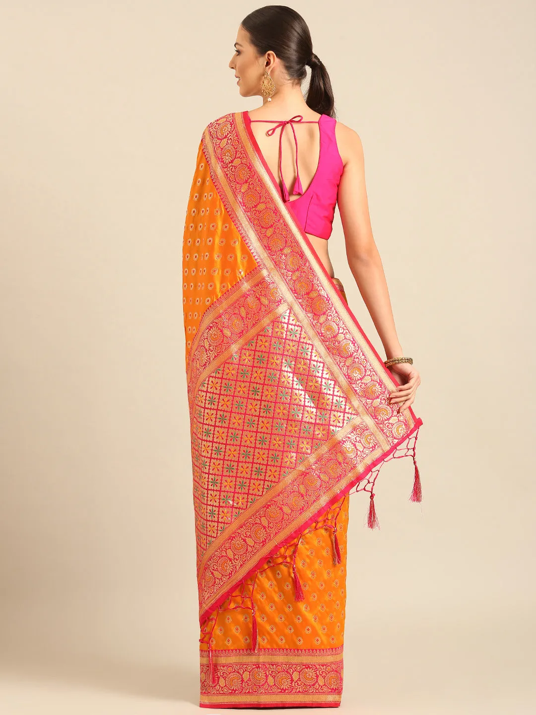 Women Mustard Banarasi Silk Saree With Un Stitched Blouse