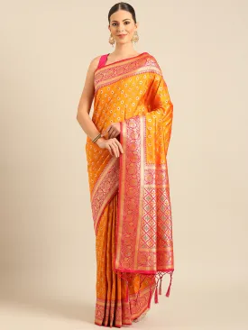Women Mustard Banarasi Silk Saree With Un Stitched Blouse