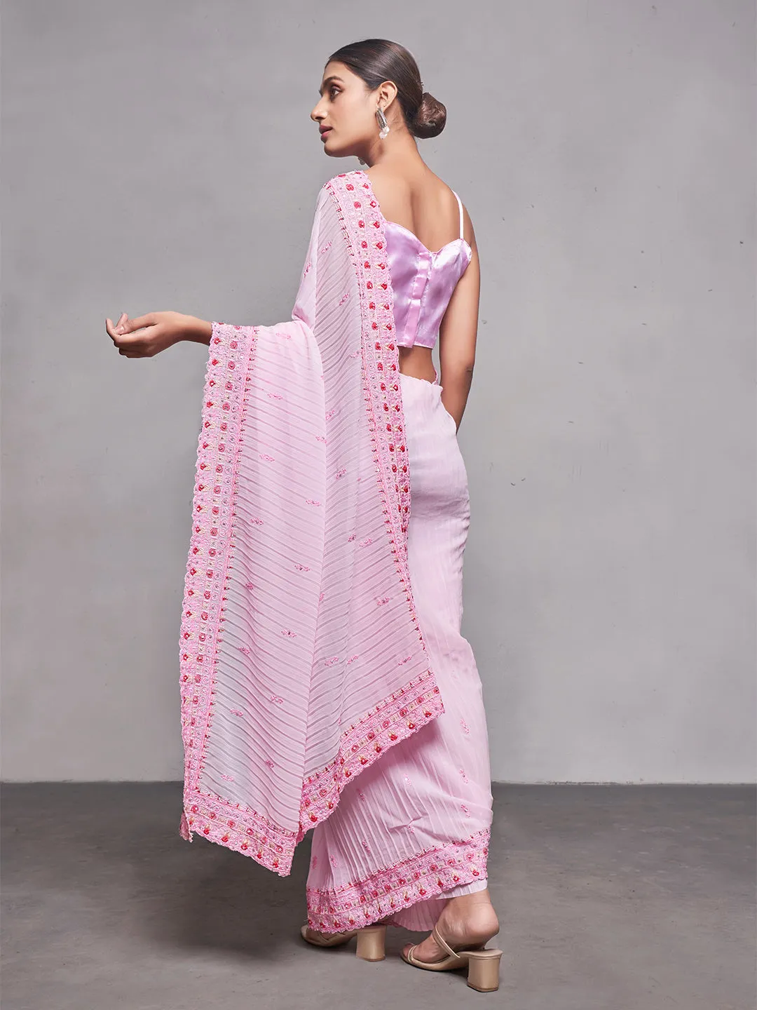 Women Party Wear Crushed Saree Saree with Designer Un Stitched Blouse