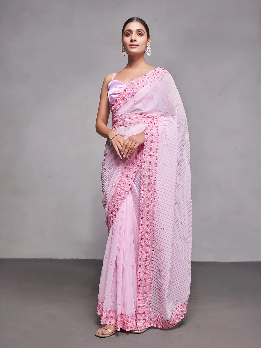 Women Party Wear Crushed Saree Saree with Designer Un Stitched Blouse