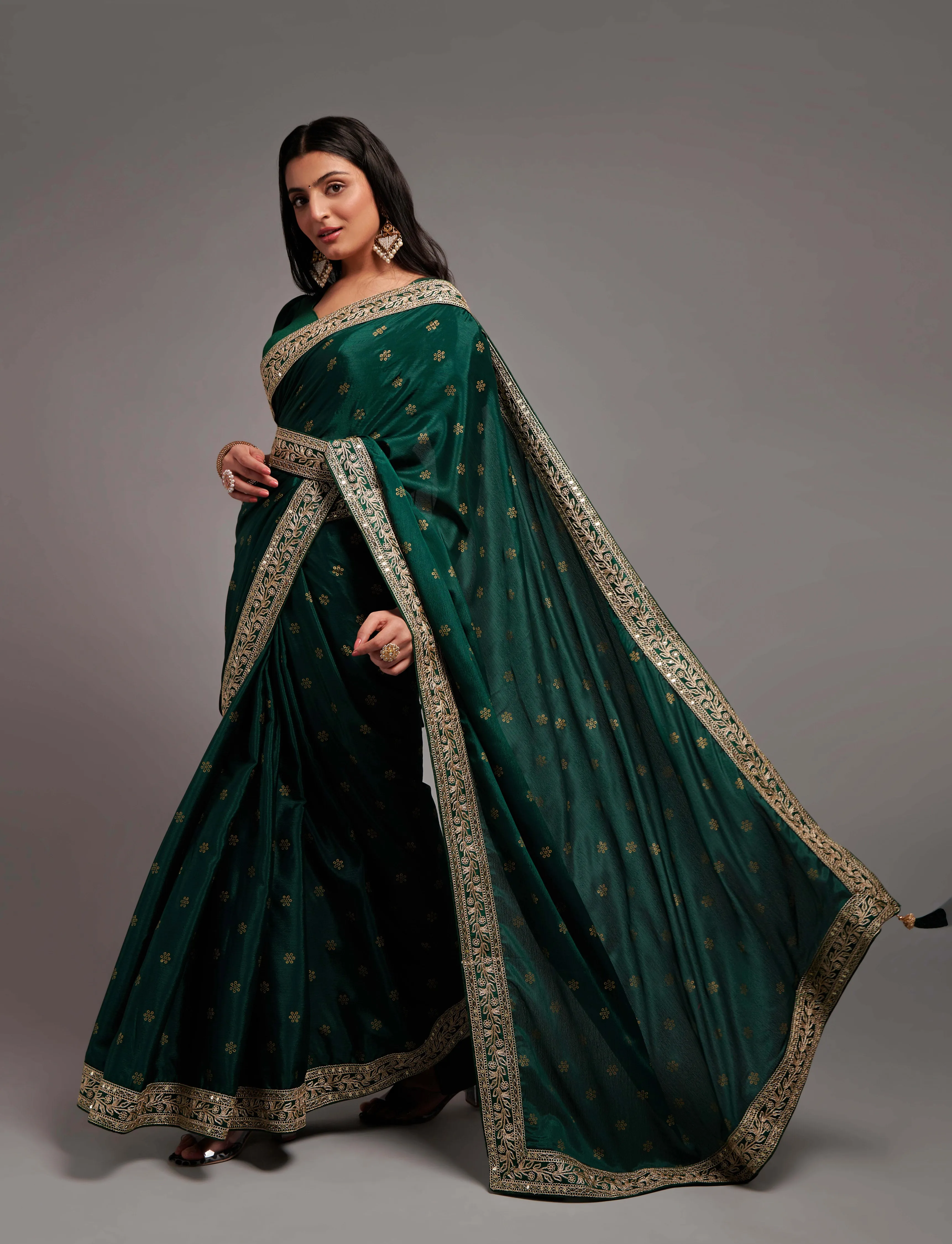 Women Party Wear Premium Chinon Silk Saree With Un Stitched Blouse