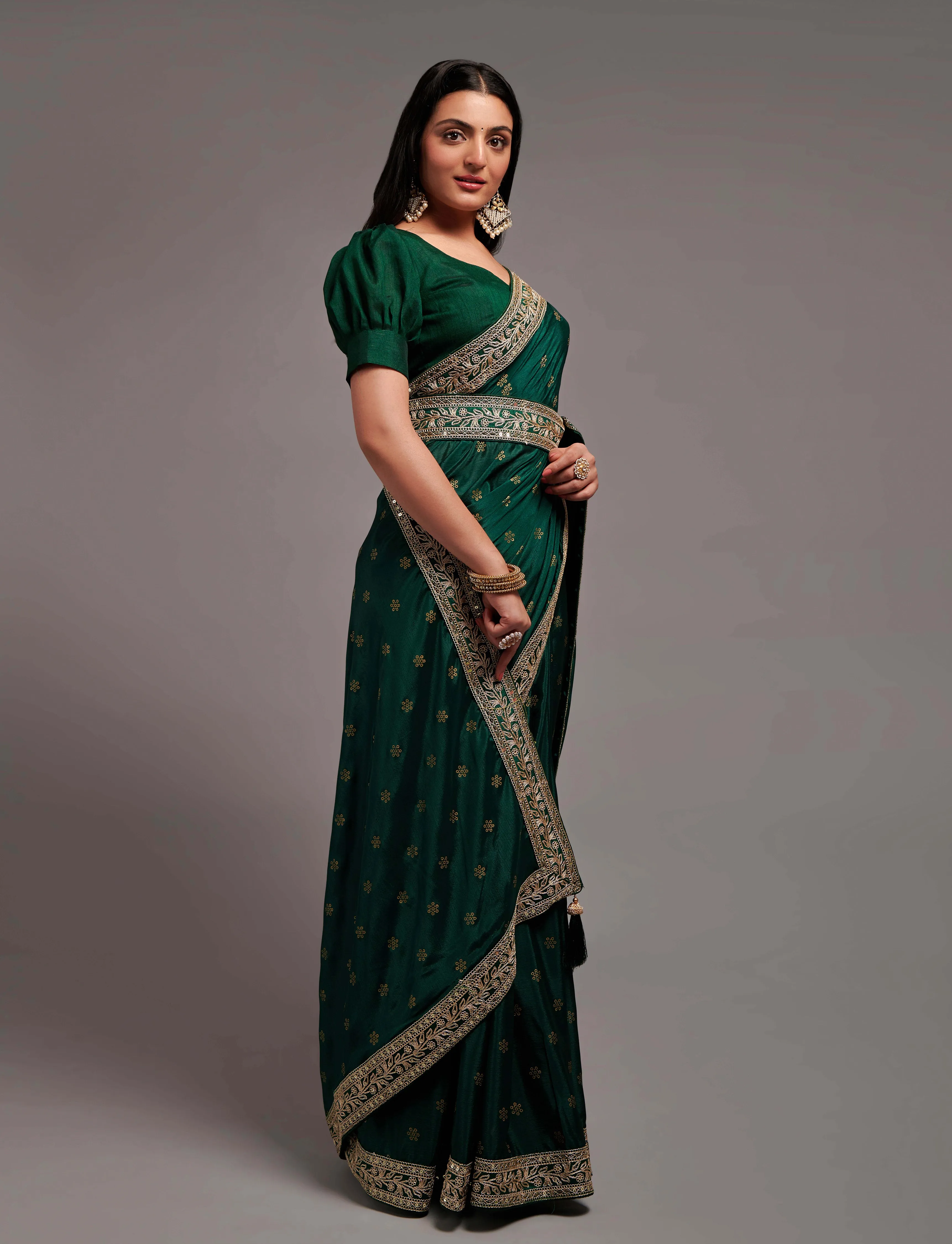 Women Party Wear Premium Chinon Silk Saree With Un Stitched Blouse