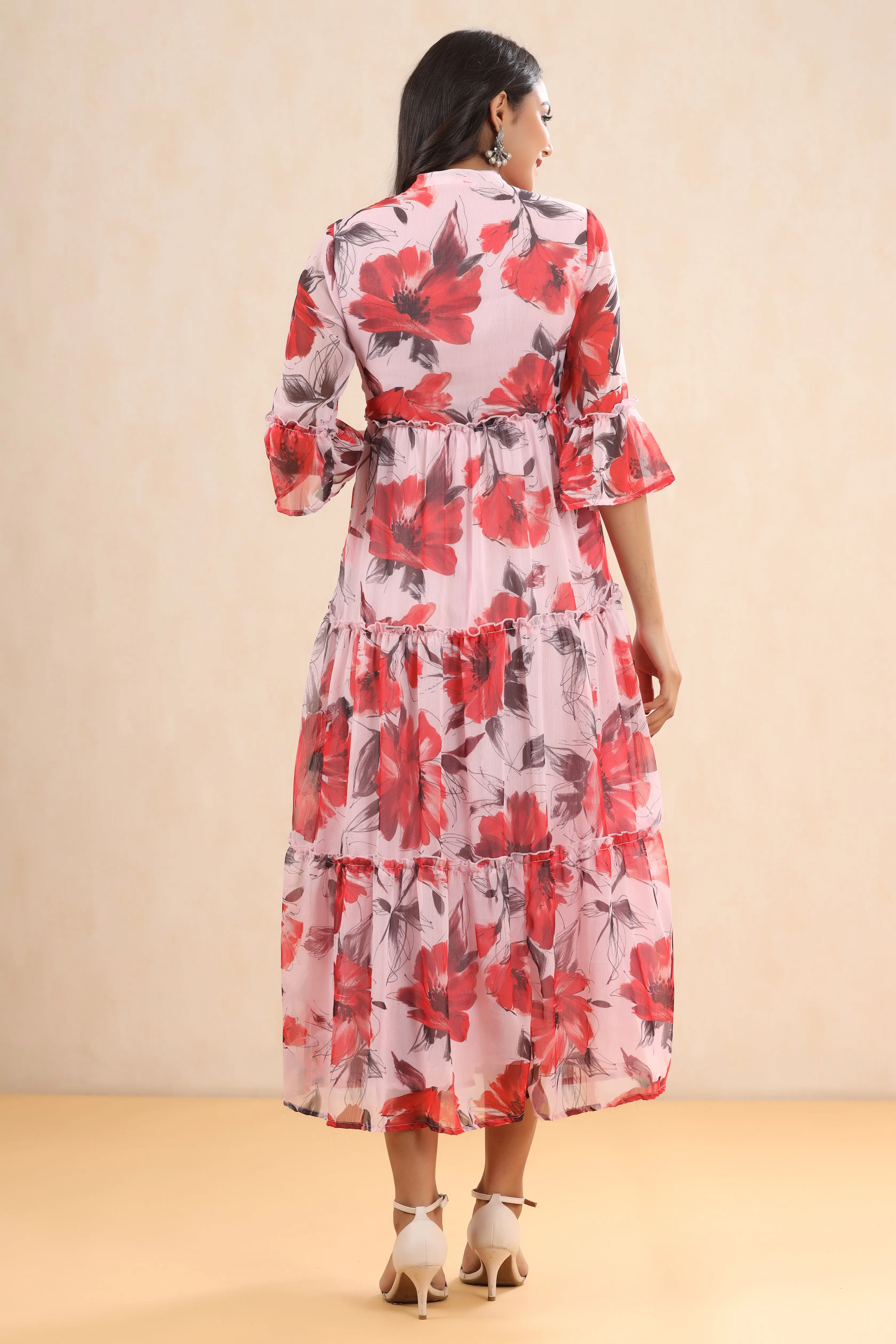 Women Pink Chiffon Floral Dress