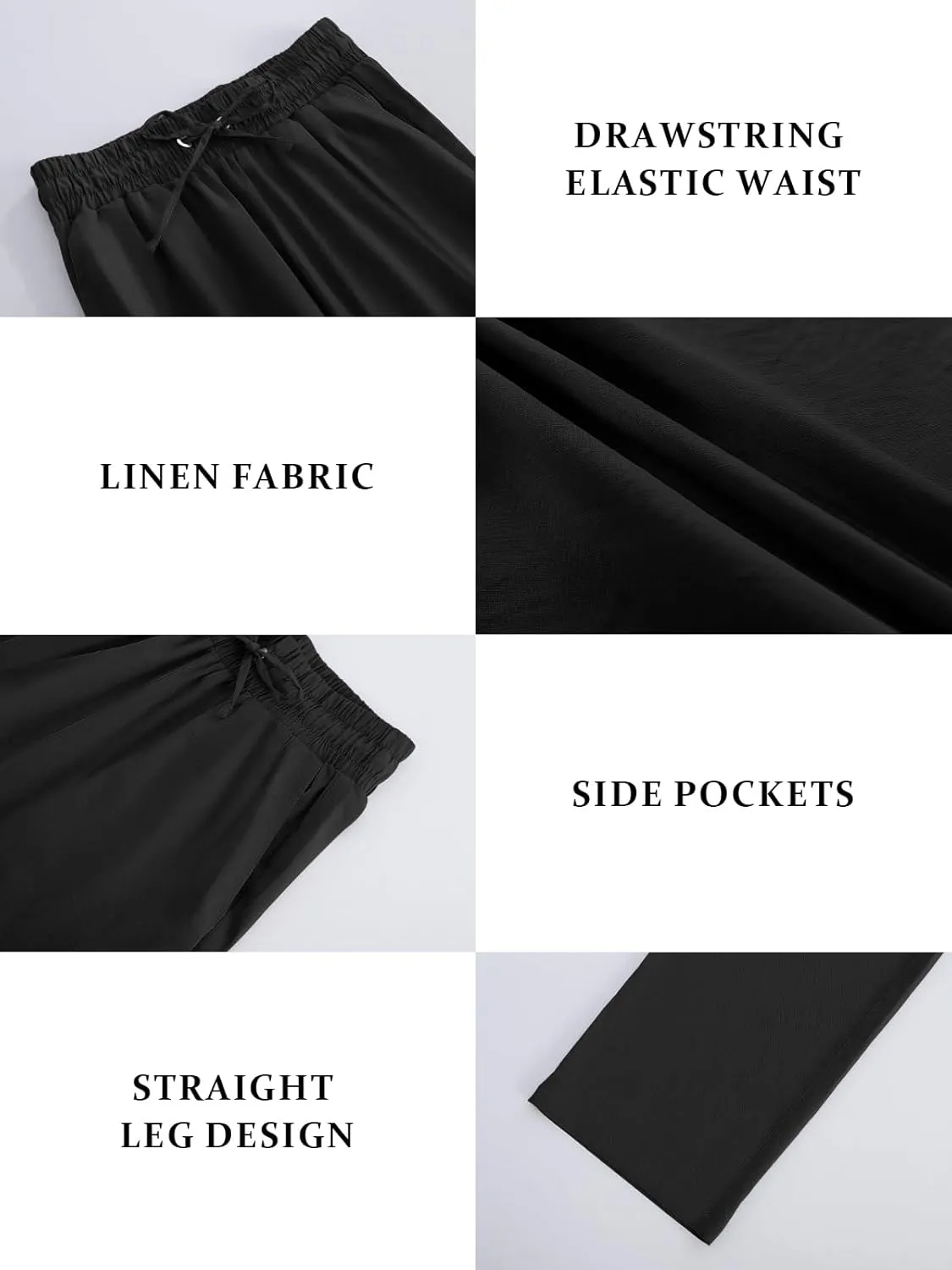 Womens High Waist Summer Casual Pants Drawstring Straight Leg Beach Vacation Lounge Pocket Linen Trousers