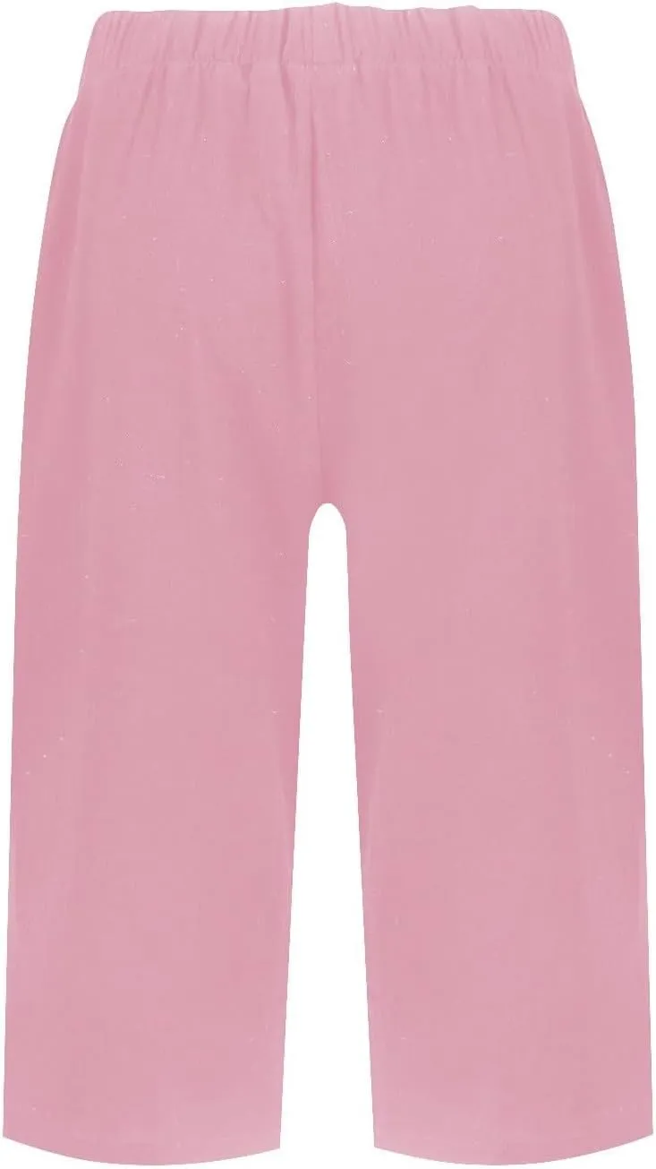 Women's Pedal Pushers Linen Bermuda Shorts Wide Leg Cropped Pants Casual Palazzo Pant with Pockets