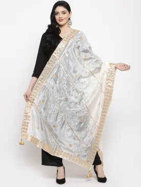 Women'S White Gotta Patti Silk Dupatta